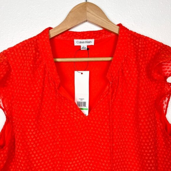 NWT Calvin Klein Work Wear Office Red Blouse With 3-D Swiss Dot Pattern Sz. L - Picture 3 of 9